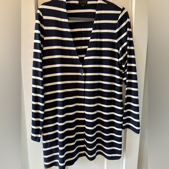 J. Jill Weaver Single Button Cardigan M Navy Striped Long Sleeve Stretch - Picture 1 of 8